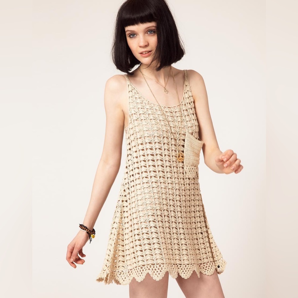 One Teaspoon Cream Crochet Mini Dress